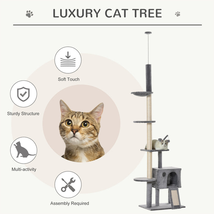 Huge 280cm Floor-to-Ceiling Cat Tower - Multi-Level Climbing & Activity Center with Scratching Post, Hammock, and Hanging Ball - Perfect for Playful Cats and Kittens