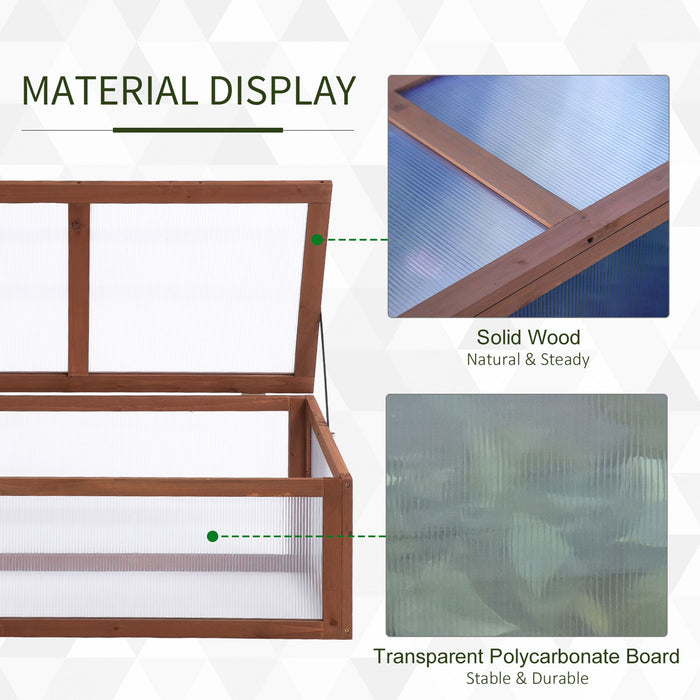 Polycarbonate Cold Frame Greenhouse with Wooden Frame - Openable & Tilted Top, Outdoor Plant Protection, Brown (100x65x40 cm) - Ideal for Gardeners & Seedling Growth