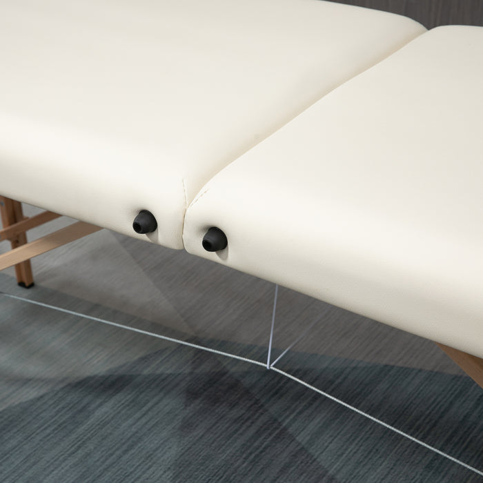 Portable 2-Section Massage Table - Folding Spa and Beauty Bed with Carry Bag, Wooden Frame in Cream Finish - Ideal for Therapists, Salons, and Home Use