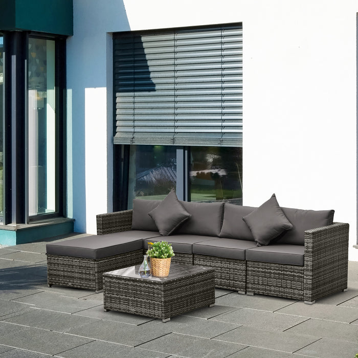 5-Seater Rattan Patio Set - Brown Wicker Weave Garden Furniture with Aluminium Frame, Sofa & Chairs - Ideal for Conservatory and Outdoor Seating