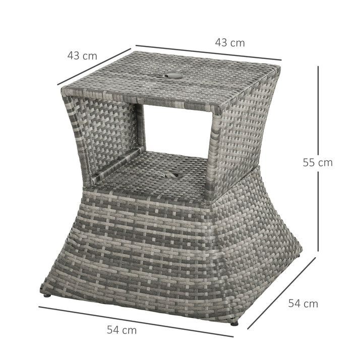 Outdoor Rattan Wicker Bistro Coffee Table with Umbrella Hole - Grey Patio Side Table with Storage Space - Ideal for Deck, Garden & Poolside Entertaining