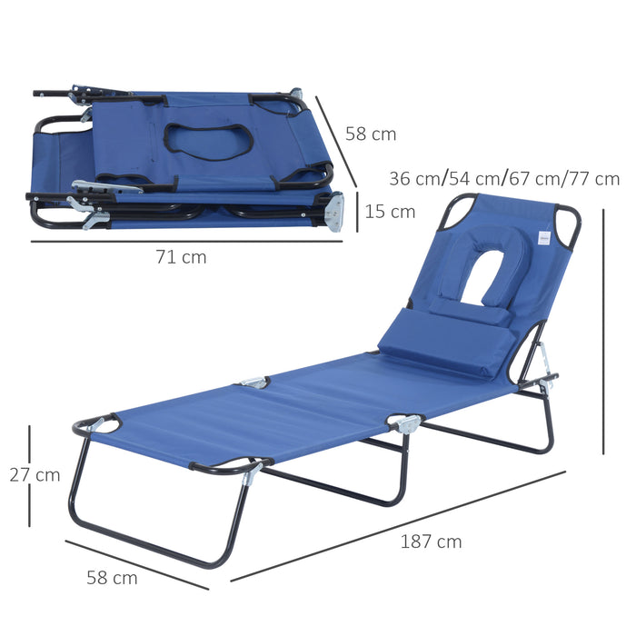 Foldable Sun Lounger with Pillow - Reclining Chair, Reading Hole for Garden & Beach - Adjustable Backrest for Outdoor Relaxation