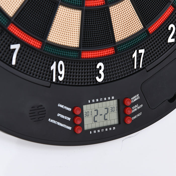 Electronic Dartboard Set - 26 Games, 185 Variations, Storage Cabinet, 6 Darts Included - Multi-Game Entertainment for Home Use