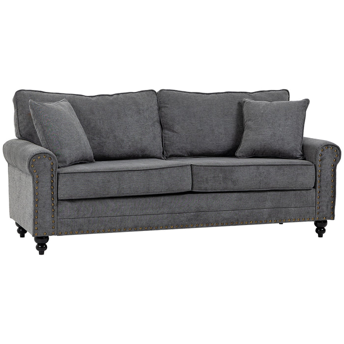 Fabric Loveseat with Elegant Nailhead Trim - 2-Seater Grey Sofa with Plush Cushions & Throw Pillows - Perfect Comfort for Small Spaces & Cozy Living Rooms