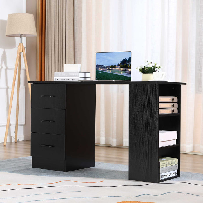 120cm Computer Desk with Shelves and Drawers - Sturdy Writing Table and Workstation - Ideal for Home Office and Study Space in Black