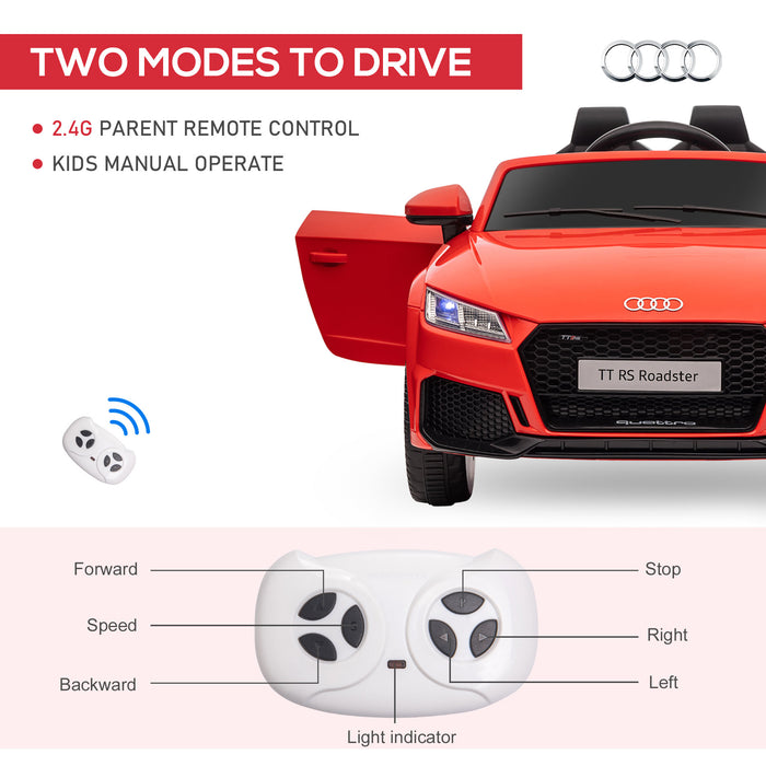 Audi TT RS Kids' Electric Ride-On Car - 12V Battery-Powered with Remote Control, Forward/Reverse, Lights, Horn, MP3, Seatbelt - Red Safe Driving Toy for Children