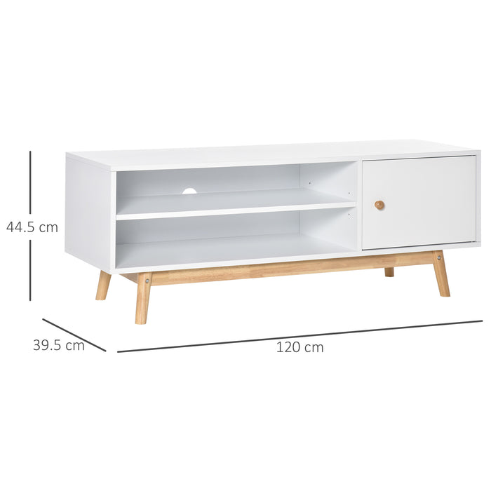 Modern White TV Stand - Accommodates up to 50'' Flat Screens, Storage Shelves & Door - Ideal Entertainment Center for Living Room or Bedroom