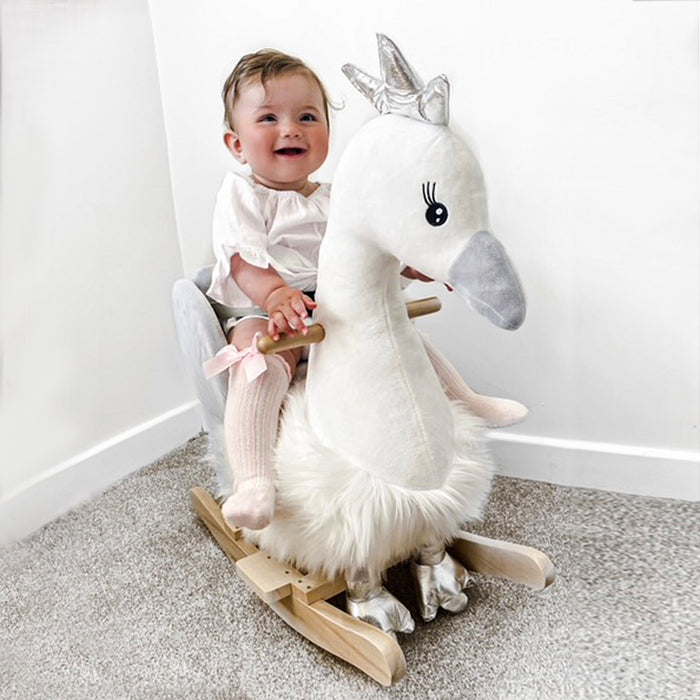 Plush Swan-Shaped Rocking Animal for Kids - Toddler Ride-On Toy with Realistic Sounds - Ideal for Ages 18-36 Months