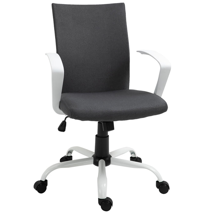 Ergonomic Linen Swivel Task Chair - Adjustable Height & Wheeled Computer Desk Chair with Arms, Dark Grey - Comfortable Home Office and Study Seating Solution