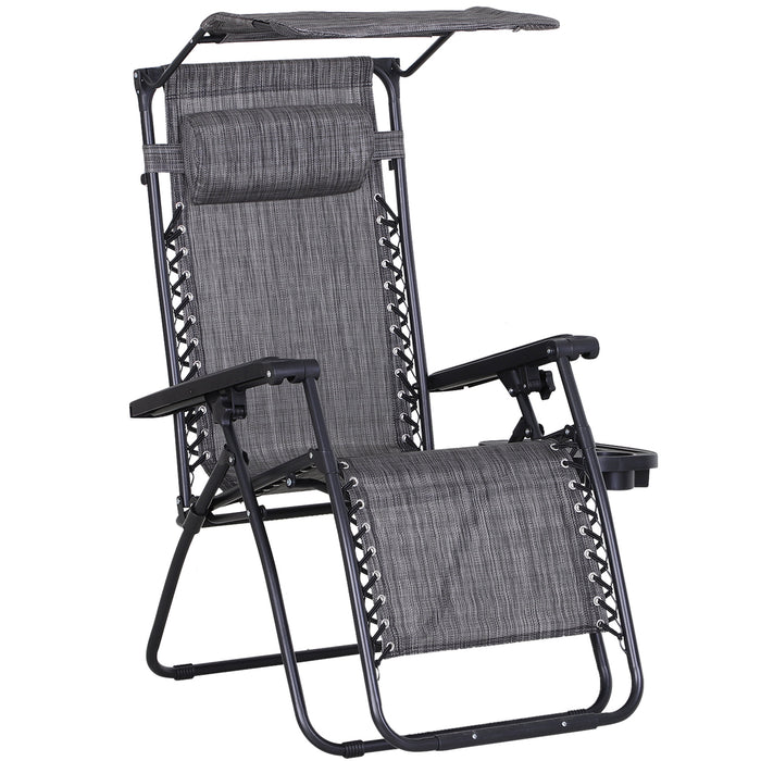 Zero Gravity Recliner with Cup Holder and Canopy Shade - Outdoor Folding Patio Sun Lounger - Ideal for Garden Deck Relaxation and Comfort