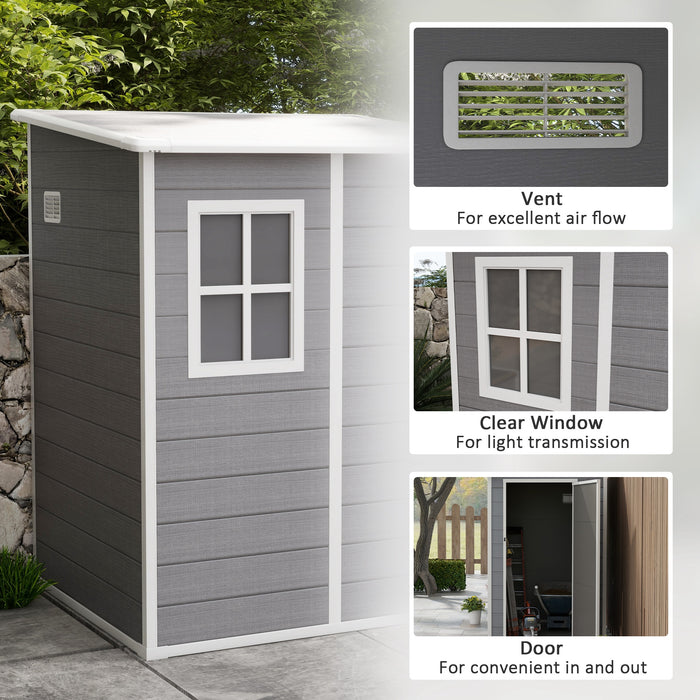 Garden Storage Shed 4x5 ft - Lean-to Design with Lockable Door, Window, Ventilation, and Durable Plastic Roof - Space-Saving Outdoor Solution for Tools and Equipment