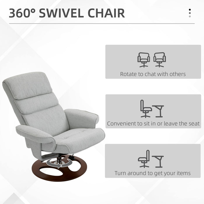 360° Swivel Recliner Chair and Ottoman Set - Modern Sofa Stool with Soft, Thick Padding and Wood Base in Grey - Comfortable Lounging for Home or Office