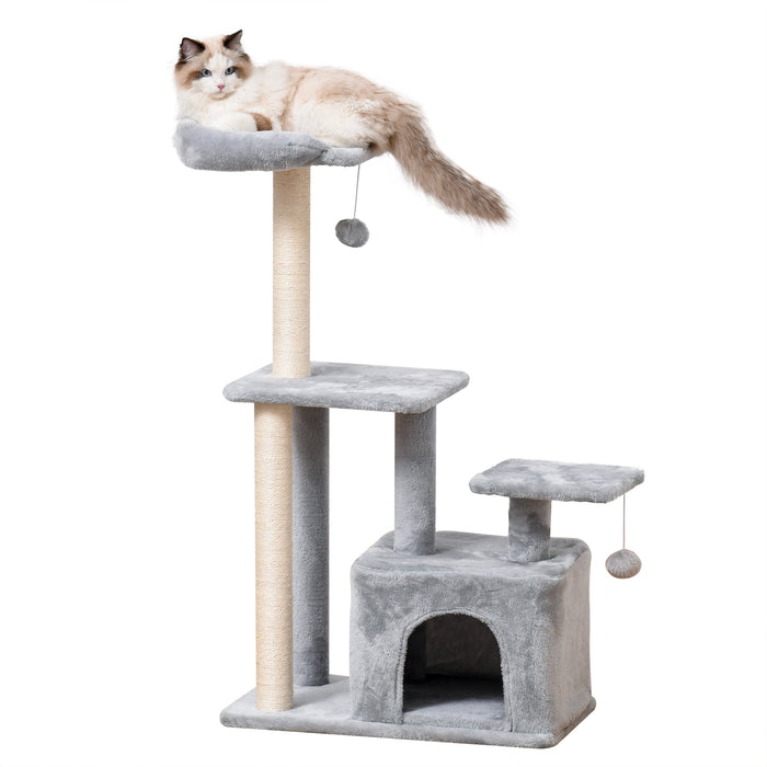 Cat Tree Tower 114cm - Climbing Activity Centre with Sisal Scratching Posts, Perches, and Hanging Ball - Ideal for Kittens and Small Cats's Play and Exercise