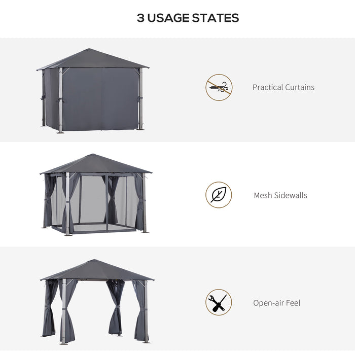 Deluxe Metal Frame Gazebo - Grey Draped Outdoor Shelter for Garden - Elegant Weather-Resistant Entertaining Space