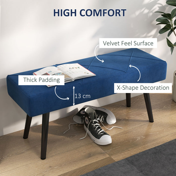 Bedroom Bench with X-Shape Base - Blue Upholstered Seat with Durable Steel Legs - Elegant Seating Solution for End of Bed or Hallway