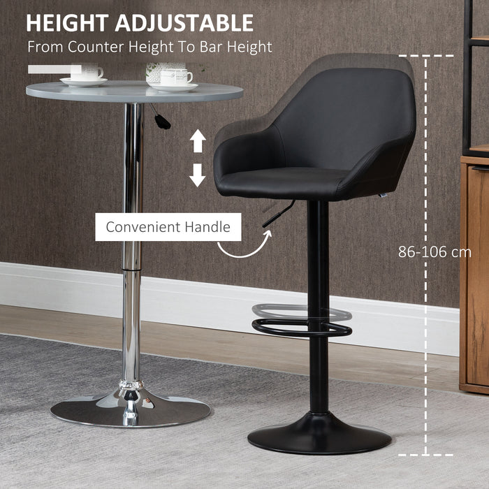 Swivel Barstools Set with Footrest and Backrest - PU Leather Adjustable Bar Stools for Kitchen Counter, Steel Base, Black - Perfect for Dining Room Comfort