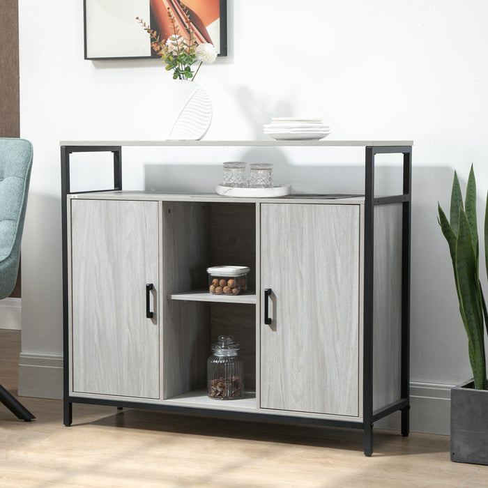 Modern Sideboard Cabinet - Steel Frame with 2 Doors and Adjustable Shelves for Storage - Ideal for Living Room and Hallway Organization, Light Grey