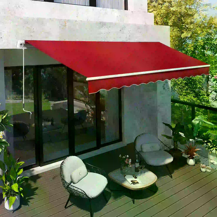 Retractable Manual Awning 4x2.5m - Garden Patio Sun Shade Canopy, Wine Red with Fittings and Crank Handle - Ideal Outdoor Shelter for Windows and Doors