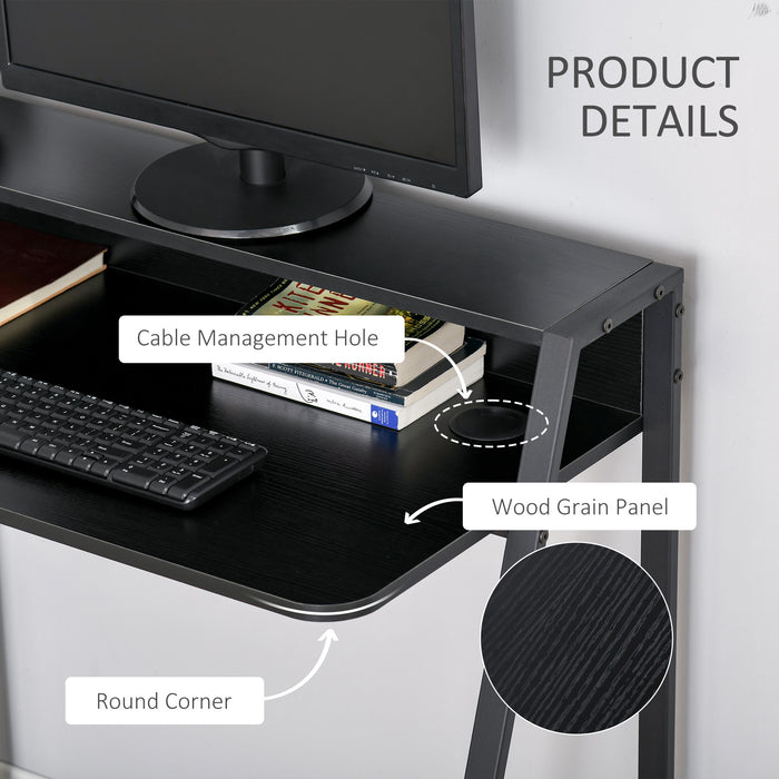 Modern Black Writing Desk - Computer Table with Storage Shelf for Home Office - Space-Saving Workstation for PC and Laptop Users