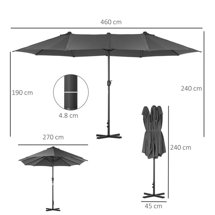 Double-Sided 4.6m Garden Parasol - Patio Sun Umbrella with Market Shelter Canopy & Sturdy Cross Base - Outdoor Shade Solution in Elegant Grey