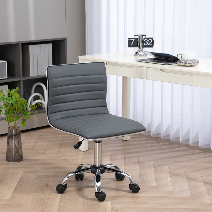 Ergonomic Armless Mid-Back Desk Chair - PU Leather Swivel Seat with Chrome Base - Ideal for Home Office and Workstations, Dark Grey