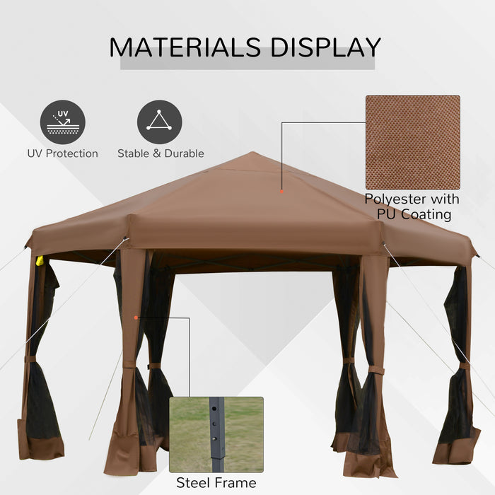 Hexagonal Canopy Tent with Mesh Sidewalls - 3.2m Pop Up Gazebo for Outdoor Events, Sun Protection - Includes Handy Bag for Easy Transport, Ideal for Garden Parties and Picnics