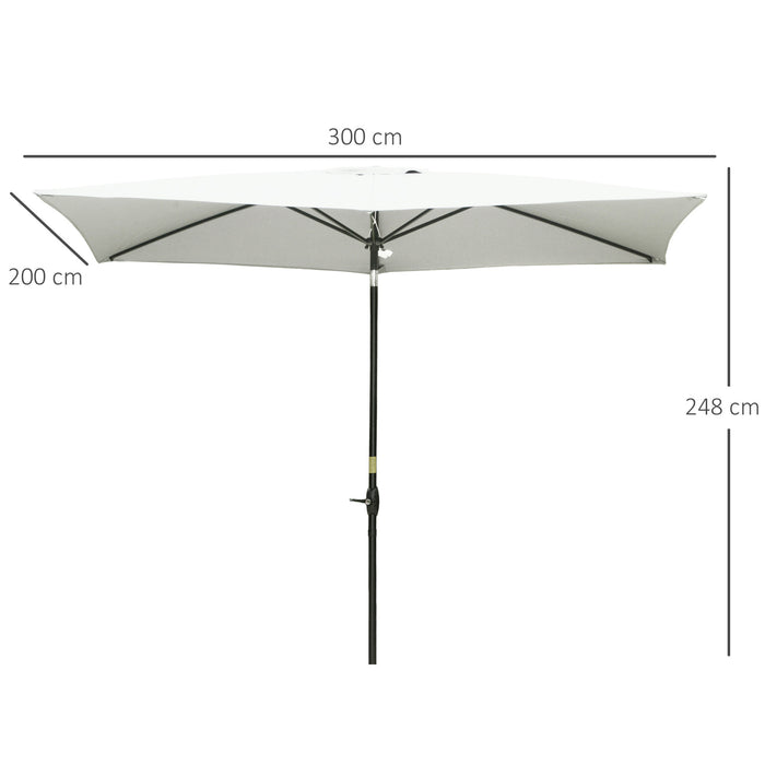 Rectangular Market Umbrella Patio - 2 x 3m Garden Parasol with Crank & Push Button Tilt, Cream White - Ideal for Outdoor Table Shade and Shelter