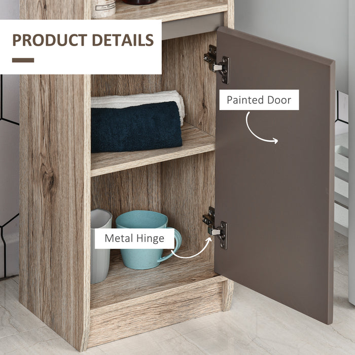 Freestanding Tall Bathroom Storage Cabinet - Dual-Tone Grey & Oak Brown with Anti-Tipping Base, Cupboards & Compartments - Space-Saving Organizer for Bathroom Essentials