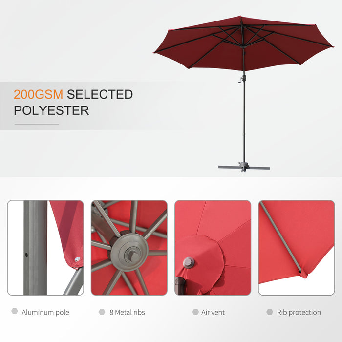 Cantilever Roma Parasol - 360° Rotatable Outdoor Sun Umbrella with Sturdy Cross Base in Wine Red - Perfect for Garden Shade and Relaxation