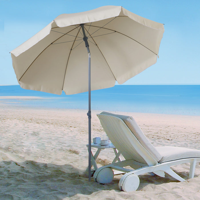 2.2M Tilt Beach Umbrella - Cream White Outdoor Parasol with Adjustable Angle - Sun Protection and Portable Shade for Beachgoers