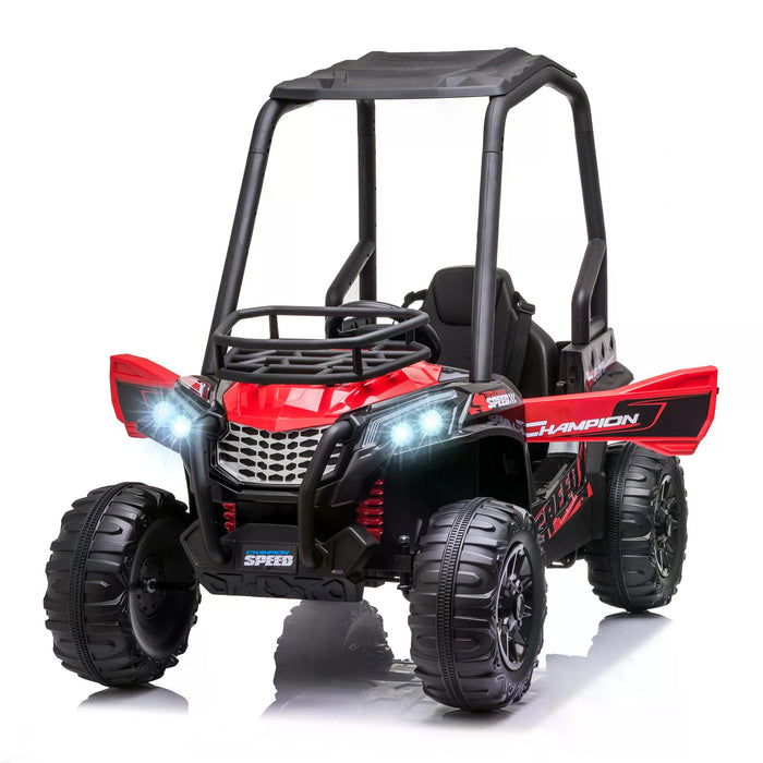 Kids Electric Off-road UTV Ride-On Car with High Roof - 12V Battery, 3-6 km/h, Parental Remote, Lights, MP3, Suspension Wheels, Red - Perfect for Children's Outdoor Adventures