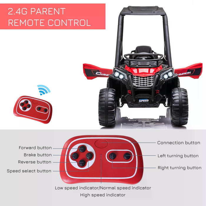 Kids Electric Off-road UTV Ride-On Car with High Roof - 12V Battery, 3-6 km/h, Parental Remote, Lights, MP3, Suspension Wheels, Red - Perfect for Children's Outdoor Adventures