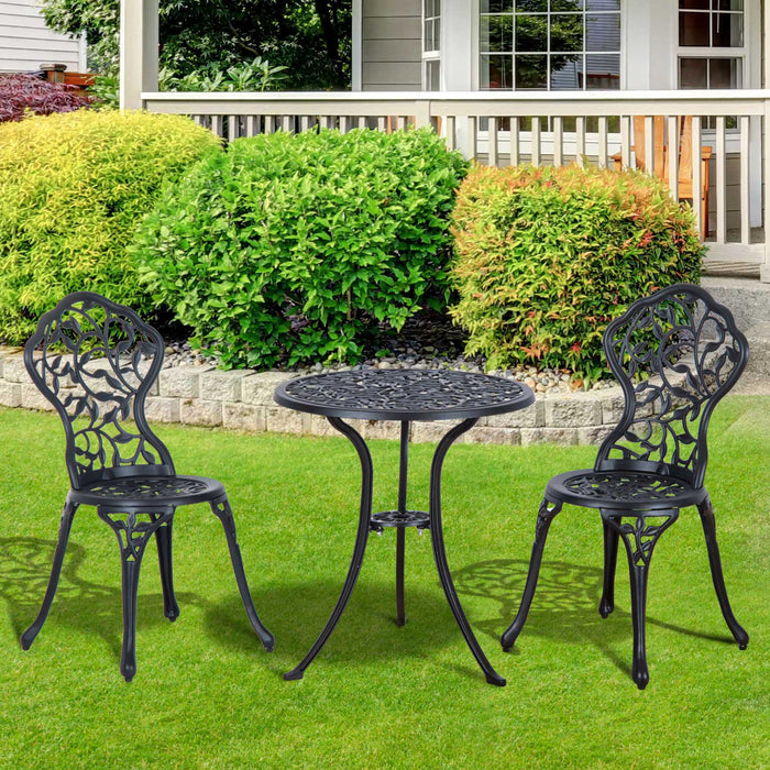 3-Piece Cast Aluminum Bistro Set - Antique Garden Furniture with Dining Table and Chairs - Outdoor Seating for Patio Enjoyment