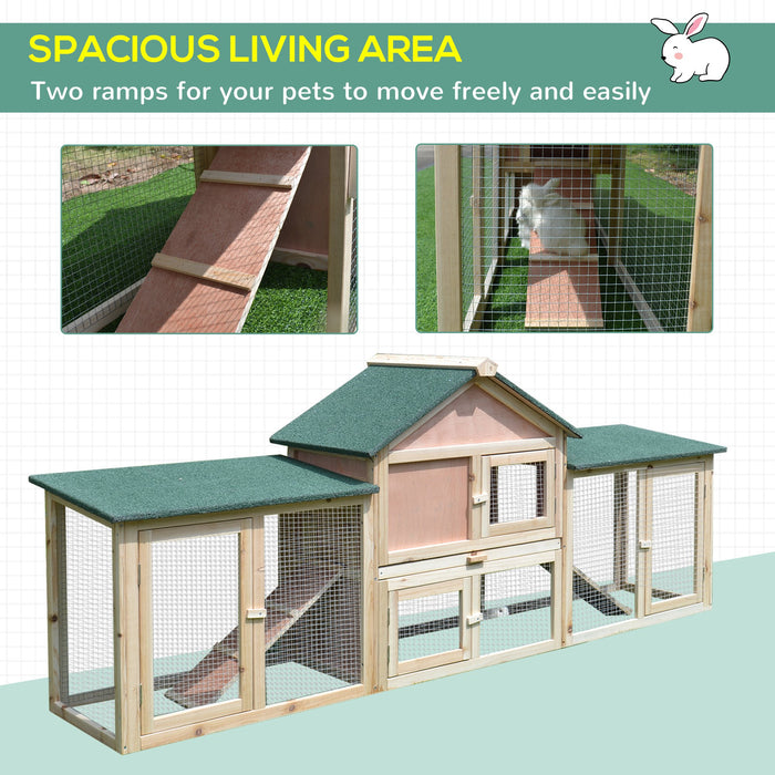 Deluxe Wooden Rabbit Hutch with Ladder - Spacious Bunny Cage & Outdoor Run House - Ideal for Safe Pet Shelter and Play Area