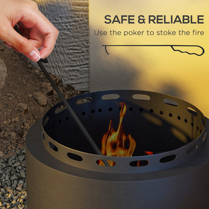 Smokeless Fire Pit with Poker - 48.5cm Portable Wood-Burning Metal Firepit for Outdoor Use - Ideal for Garden Camping and Bonfire Parties