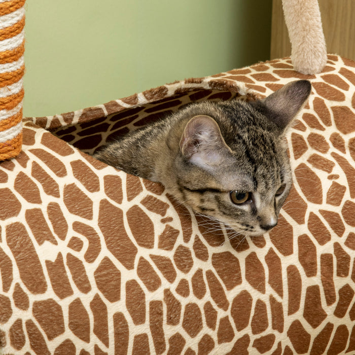 Giraffe-Inspired Cat Tree with Scratching Posts - Indoor Kitten Play Tower with Tunnel and Ball Toy - Perfect Playhouse for Active Cats and Kittens