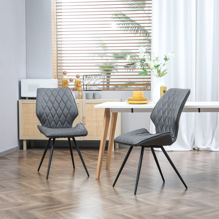 Mid-Century Upholstered Dining Chair Duo - Armless, Tufted, with Sturdy Steel Legs - Perfect for Kitchen and Living Room Comfort, Grey