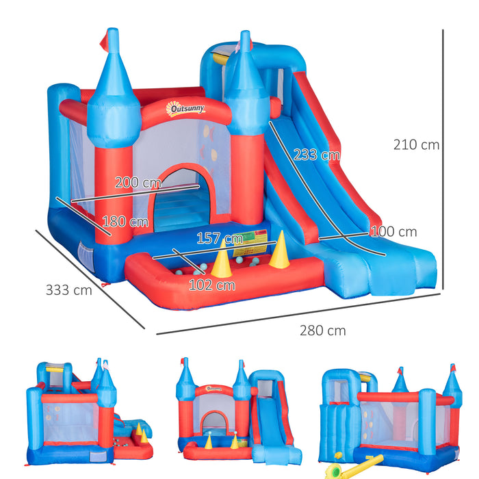 5 in 1 Kids Bounce Castle - Large Inflatable Playhouse with Trampoline, Slide, Water Pool, Climbing Wall - Includes 450W Inflator & Carry Bag for Children Ages 3-8