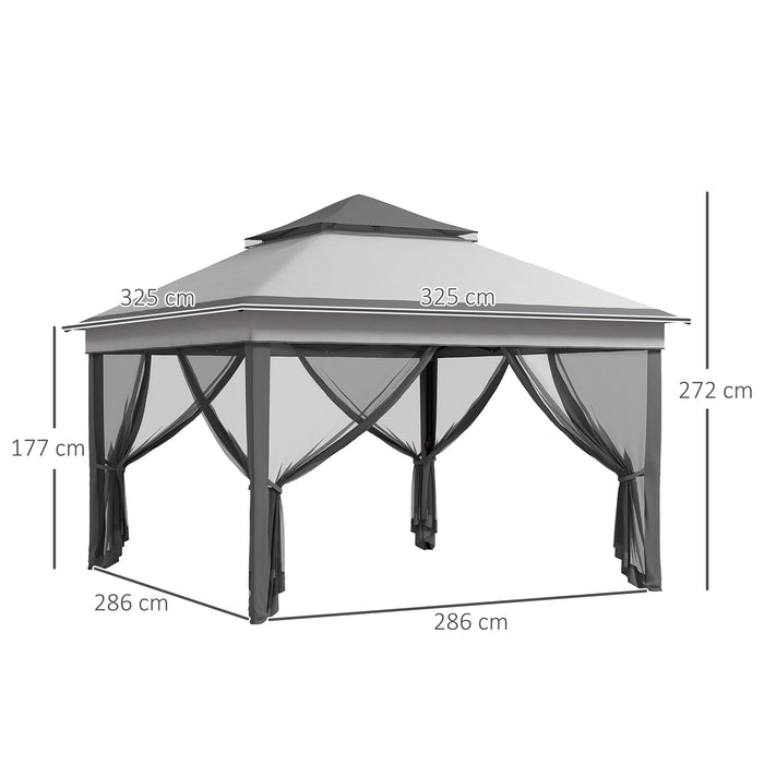 Height Adjustable 3x3m Pop-Up Gazebo with Netting - Easy Setup Outdoor Event Shelter, Grey - Includes Carrying Bag for Portability