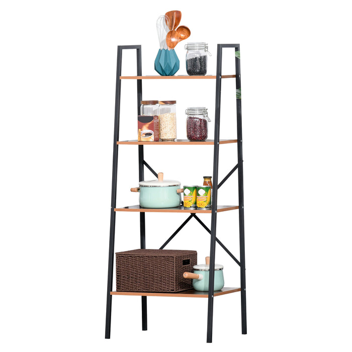 Vintage-Style 4-Tier Ladder Shelf Bookcase - Wooden Storage Organizer Rack for Plants, Books, Display - Elegant Home & Office Decor in Black Brown