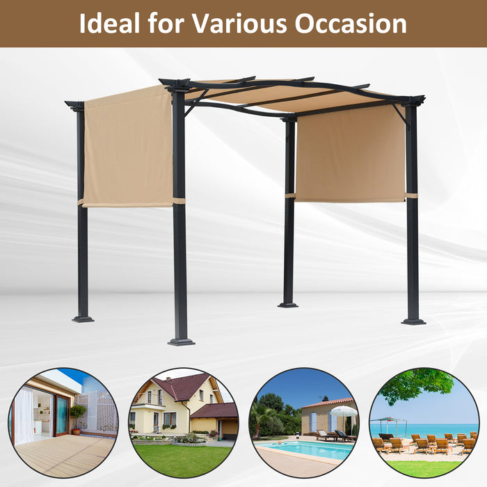 Retractable Pergola Gazebo with Dual Adjustable Canopies - Steel Frame, Khaki Overhead Sun Shade, 3x2.45x2.3 meters - Ideal for Garden and Backyard Comfort