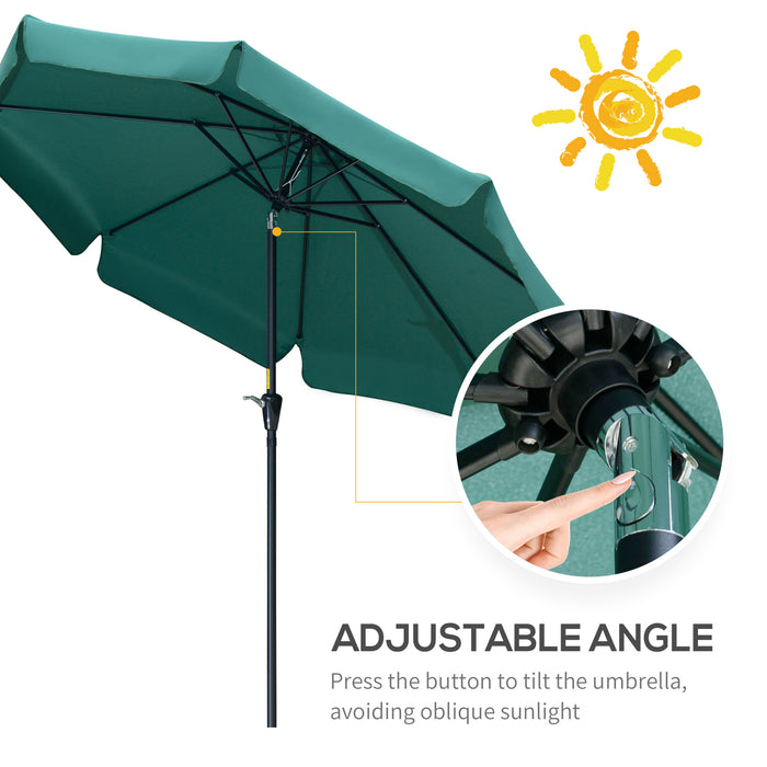 2.66m Garden Parasol Umbrella - Outdoor Market Table Shade with Decorative Ruffles and 8 Sturdy Ribs, Green - Ideal Sun Protection for Patio, Deck, or Poolside