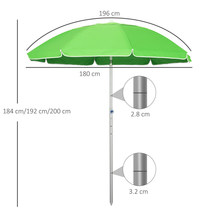 Arc 1.9m Pointed Beach Umbrella - Adjustable Tilt, Portable UV Protection with Carry Bag - Ideal for Outdoor Patio and Beachside Relaxation