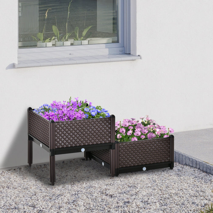 EcoGrower Set of 2 - 50cm Plastic Raised Garden Beds with Self-Watering System - Ideal for Flower and Vegetable Gardening