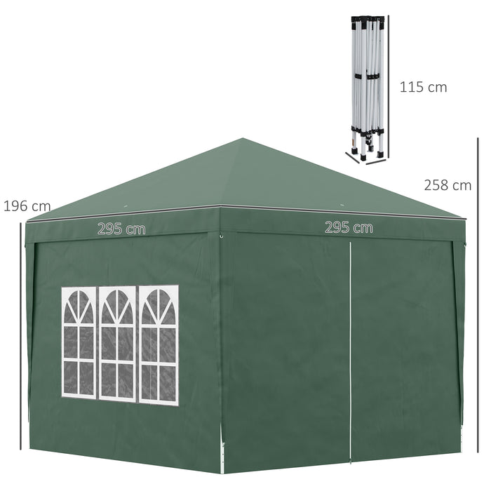 Pop Up Gazebo Marquee - 3x3 Meter Easy Assembly Outdoor Canopy, Green - Ideal for Garden Parties and Events