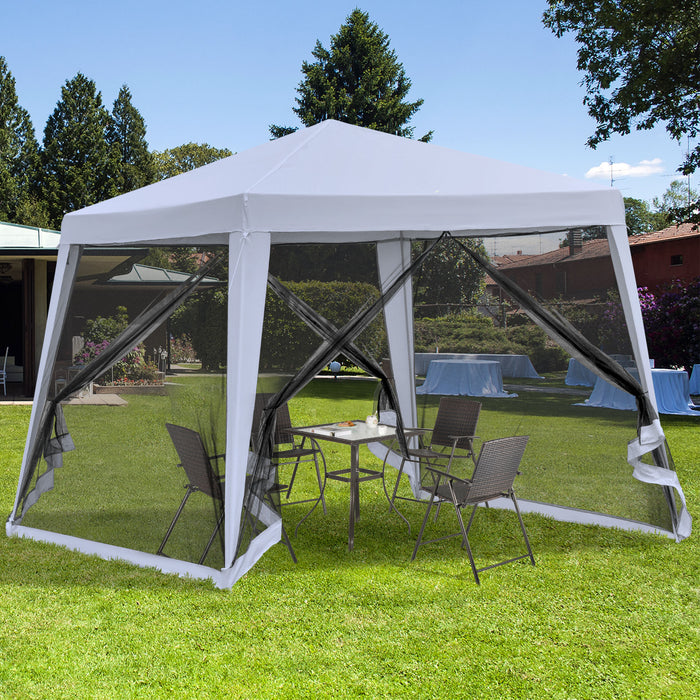 Outdoor Garden Gazebo Canopy Tent, 3x3m - Sun Shade Event Shelter with Mesh Screen Side Walls, Grey - Perfect for Parties and Outdoor Gatherings