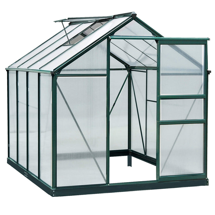 Large Walk-In Aluminium Greenhouse - 6x8 ft Garden Plant Grow House with Galvanized Base and Sliding Door - Ideal for Horticulture Enthusiasts