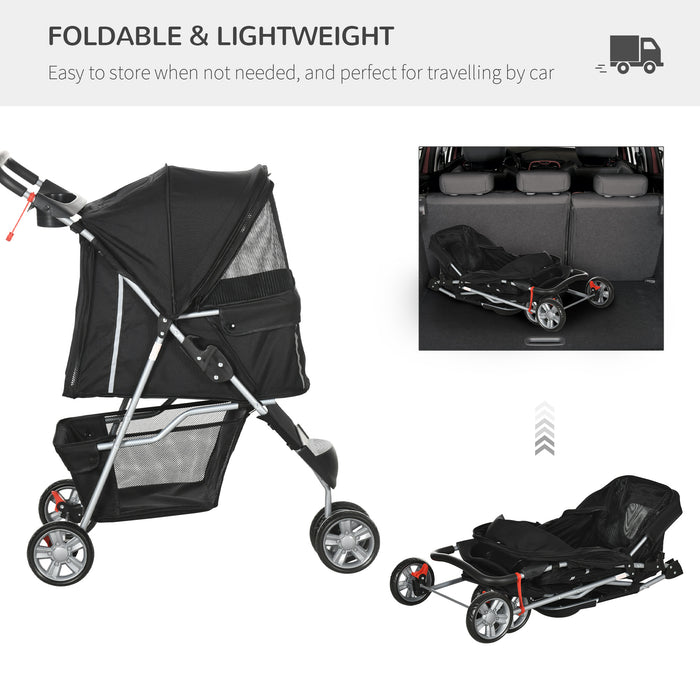 Pet Stroller for Small Dogs and Cats - 3-Wheel Dog Pushchair Trolley with Jogger Carrier Features, Black - Ideal for Travel and Outdoor Activities with Puppies or Miniature Breeds