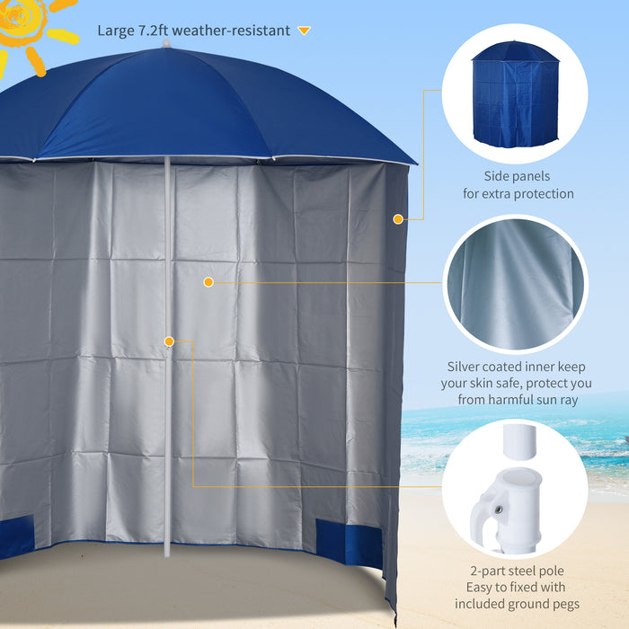 88" Arc 2.2M Fishing Umbrella Beach Parasol - Brolly Shelter with Sides and Canopy Shade, Blue - Ideal for Fishing and Beach Protection with Carry Bag