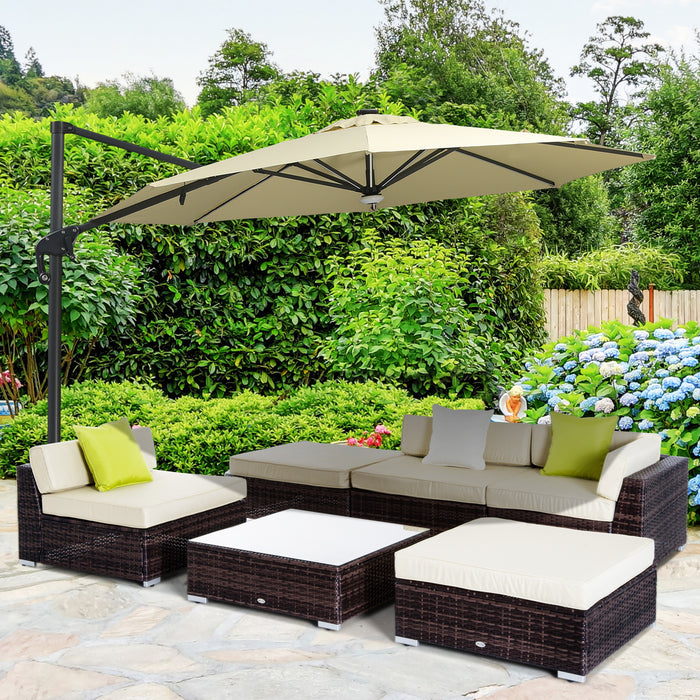 5-Seater Rattan Sofa Set with Coffee Table - Outdoor Sectional Wicker Weave Furniture, Garden & Conservatory Seating - Includes Pillow Cushions, Brown